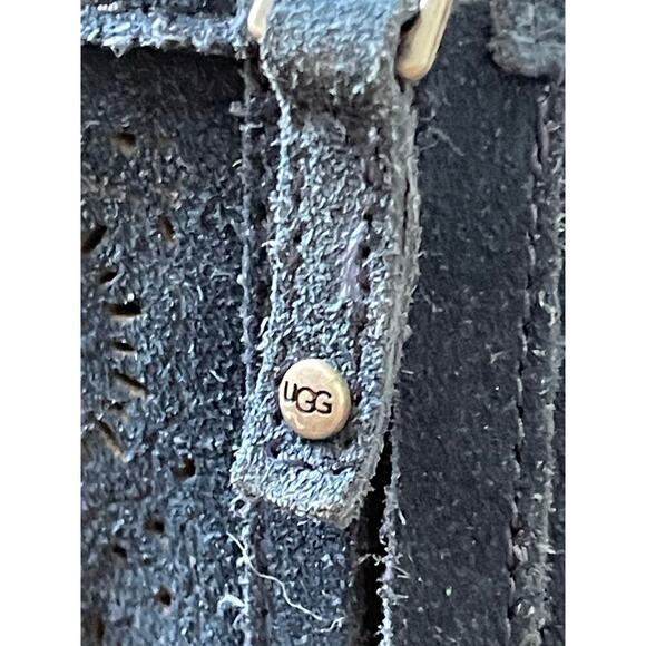 UGG Women's Blue Suede Ankle Boots Sheepskin Lining Size 6 - Picture 5 of 8